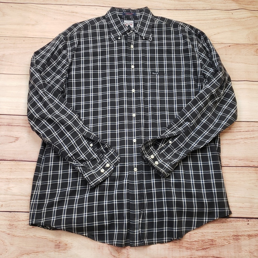 Faconnable Shirt Mens Large Black Plaid Long Sleeve Button Up Casual Dress Adult